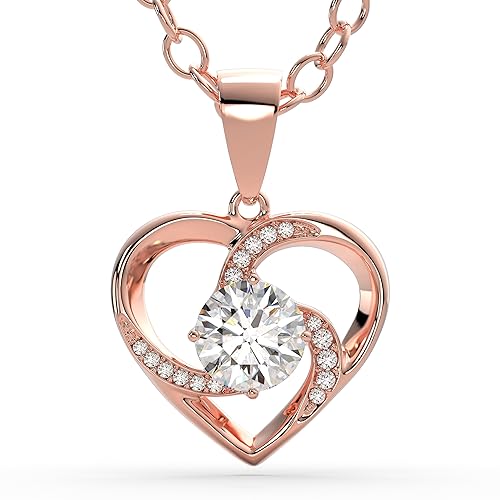 SERASAR Rose Gold Heart Pendant Necklace Women Cute Jewelry Cubic Zirconia - color: Rosegold, style: Emotion