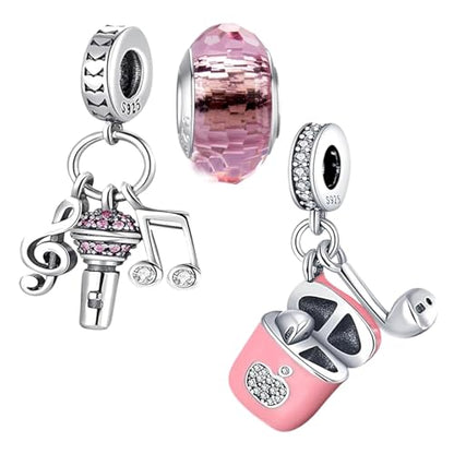 LNQOBU 925 Sterling Silver Charms for Bracelets Dangle Pendant fit Pandora Bracelets or Necklaces Jewelry Woman Gift Beads Charm (With one Spacer Beads) - style: 2PCS Music Headphone Charm