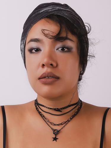 Sacina Goth Layered Star Choker Necklace, Gothic Punk Grunge Emo Necklace, Christmas Jewelry Gift for Women - color: Black