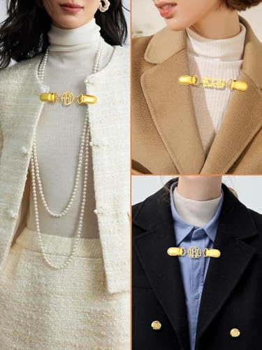 Custom4U Personalized Sweater Clips for Cardigans, Custom Name Initials Cinch Clip, Stainless Steel Dress Clips Back Cinch Shirt Clips for Women Clothing, Shawl Dress Shirts Cincher Small Brooch Jewelry Gifts - color: Gold Color-Heart