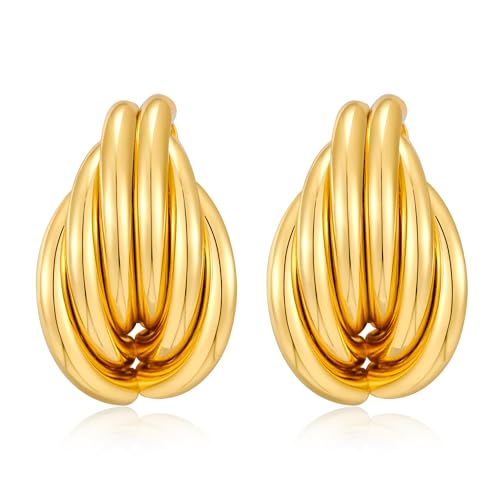 Gold Geometric Drop Dangle Earrings for Women Chunky Trendy Knot Stud Small Twisted Link Earring Jewelry Gift - color: Gold-Knot-E