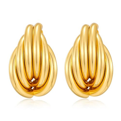 Gold Geometric Drop Dangle Earrings for Women Chunky Trendy Knot Stud Small Twisted Link Earring Jewelry Gift - color: Gold-Knot-E