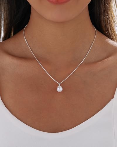 Pearl Necklaces for Women Trendy 14k Gold Plated Cubic Zirconia Pearl Pendant Necklace Valentines Day Wedding Birthday Mother's Day Gifts Dainty Gold Necklace for Women - color: Style 5 - Silver Necklace