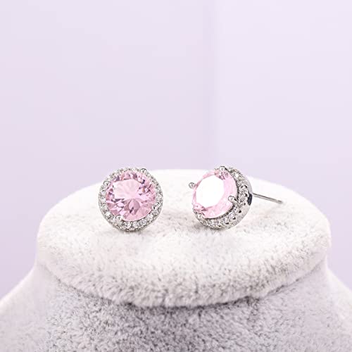 YOQUCOL Bright 8MM,10MM Cubic Zirconia Crystal Stud Earrings Round Pierced Earrings For Women - color: 10MM-Pink