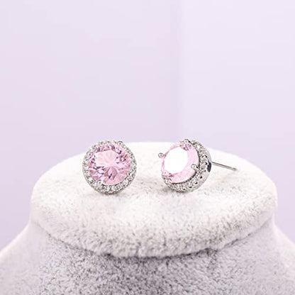 YOQUCOL Bright 8MM,10MM Cubic Zirconia Crystal Stud Earrings Round Pierced Earrings For Women - color: 10MM-Pink