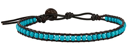 Infinityee888 Anklet Turquoise Bead 10 Inches Anklet Bracelet Woven with Leather Cord Handmade Hippie Bohemian Unisex Style Gift Idea for Men and Women