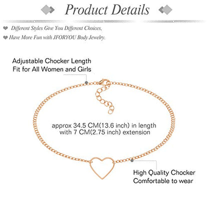 Nipple Ring with Choker Necklaces Stainless Steel Nipple Rings Chain Heart Cat Head Punk Chokers for Women Nipple Barbell Piercing Jewelry - color: Rose Gold - Heart Style