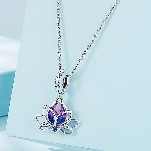BISAER 925 Sterling Silver Charms for Bracelets Cat Dog Sloth Animal Beads Butterfly Fairy Heart Dangle Pendant Charms - color: Water-lily