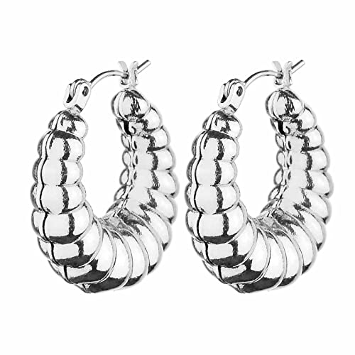 Wgoud 6 Pairs Chunky Gold Hoop Earrings for Women, 14K Gold Plated Hoop Earrings Hypoallergenic, Thick Lightweight Twisted Huggie Hoops Earring Set for Women’s Jewelry GIfts - color: 6 Silver Chunky Hoops