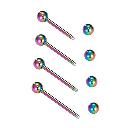VCMART Nipple Rings Tongue Rings Stainless Steel 14G Straight Barbells Piercing Jewelry 12mm,14mm,16mm,18mm - color: 5 -rainbow