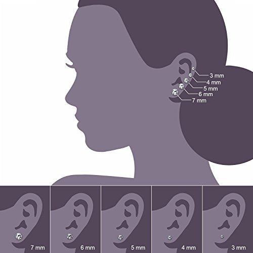 JewelrieShop Cartilage Tragus Earring Stainless Steel Stud Piercing Earring Flat Back Earrings Stud Flatback Screw Back Earrings for Women Men (16G, 6mm Bar Length, 3mm-7mm CZ, 5 Pairs) - color: 04. Steel with White Black CZ