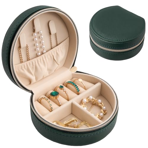 ProCase Travel Size Jewelry Box, Mini Portable Seashell-Shaped Jewelry Case, 2 Layer Organizer in PU Leather for Women -Emerald - color: Emerald, size: Small