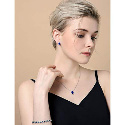 Women's Wedding Jewelry Set for Bride Teardrop CZ Necklace Earrings Set | Sterling Silver Pear Shape Necklace and Studs Crystal Rhinestone Costume Jewelry for Party Prom Bridesmaids - color: Sapphire