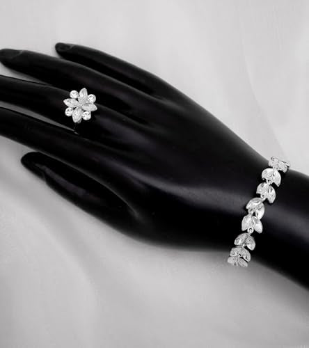CSY Elegant Bridal Jewelry Sets Wedding Prom Homecoming Gown Accessories | Austrian Marquise Crystal Wedding Necklace Dangle Earrings Tennis Bracelet Ring Set for Bride Women Costume Accessories - color: white crystal-silver tone