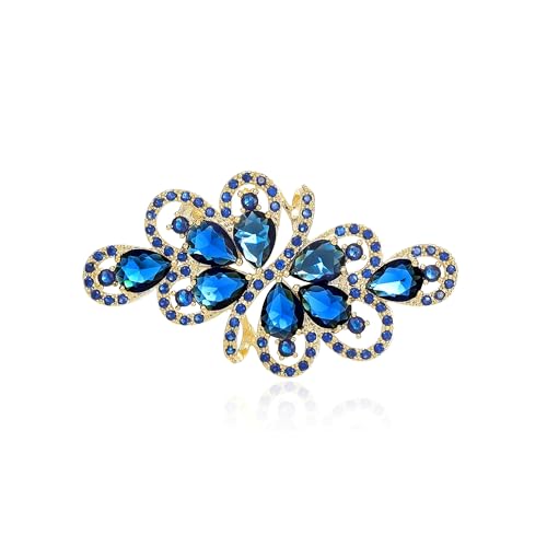 YOQUCOL Cubic Zirconia Crystal Rhinestone Wedding Brooch Pin for Women Brides Jewelry - color: A-Gold Blue