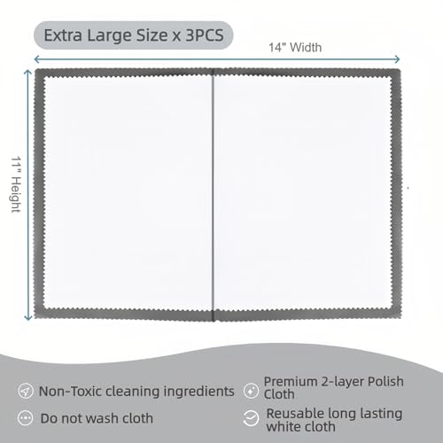 3PCS Silver Polishing Cloth, 11'' x 14'' X-Large PremiumJewelry Cleaning Cloth, Suitable for Gold, Diamonds, Silverware, Platinum, Gemstones & Other Precious Metal Jewelry, Coins