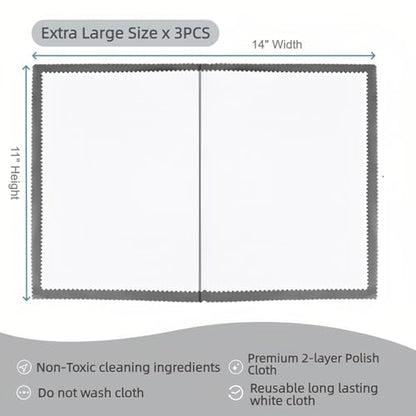 3PCS Silver Polishing Cloth, 11'' x 14'' X-Large PremiumJewelry Cleaning Cloth, Suitable for Gold, Diamonds, Silverware, Platinum, Gemstones & Other Precious Metal Jewelry, Coins