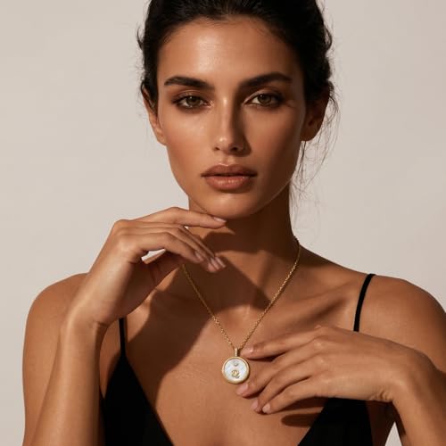 Initial Necklaces for Women Mother of Pearl Gold Letter Necklace Pendant - color: Letter Q