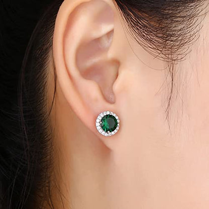 YOMELA Round Cubic Zirconia Stud Earrings for Women | Everyday Dainty, Diamond-Like Brilliance, CZ Halo Birthstone Studs, Hypoallergenic & Lightweight, Elegant & Versatile - color: Green