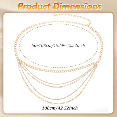 Molain Gold Waist Chain Belt for Women, Multilayer Sparkly Rhinestones Body Belly Waist Chain Belts Elegant Jewelry Accessories Body Decorate for Dresses Jeans Skirts Trouser