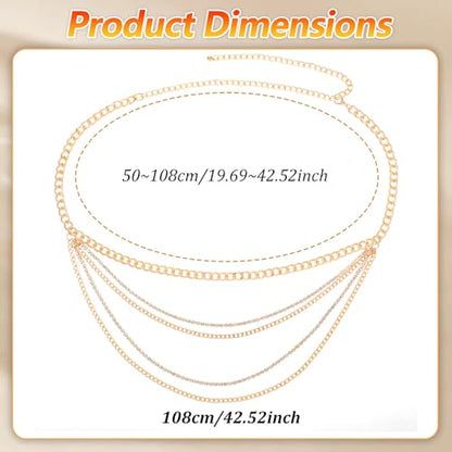 Molain Gold Waist Chain Belt for Women, Multilayer Sparkly Rhinestones Body Belly Waist Chain Belts Elegant Jewelry Accessories Body Decorate for Dresses Jeans Skirts Trouser