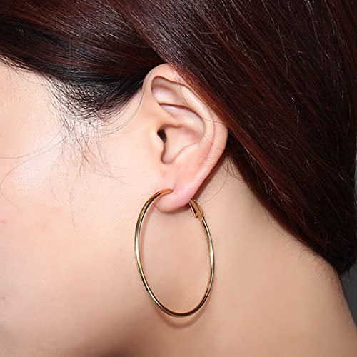 Large Hoop Earrings for Women 4 Pairs Stainless Steel Gold and Silver Hoop Earrings Set Lightweight Hypoallergenic Big Hoop Jewelry for Everyday Party and Gifts 40mm 70mm - color: Gold-40mm
