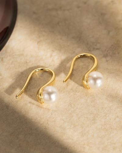 Pearl Earrings - 14k Gold or White Gold Plated Sparkle Cubic Zirconia Dainty Pearl Stud Earrings for Women Wedding Party Bridal - color: gold fish hook