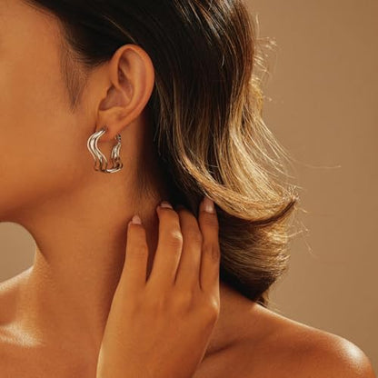 Dangle Flower Gold Earrings for Women, Trendy Statement Hoop Earrings, Gold Floral Drop Earrings Jewelry for Gifts - color: Irregular shape - 925 Silver