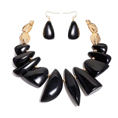 Bocar Chunky Beaded Necklace - color: Black-Set
