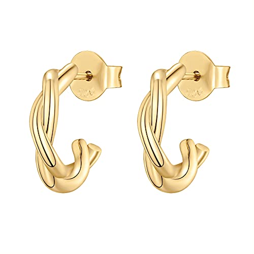 PAVOI 14K Gold Plated Chunky Huggies Earrings for Women - 925 Sterling Silver Posts Small Gold Huggie Hoop Earrings - Ultra Thick Hoops Trendy Jewelry - style: Twisted