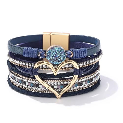 Long tiantian Boho Leather Wrap Bracelets Gifts Trendy Stuff Layered Bangles Bracelets for Women Modern Stackable Infinity Bracelets Bohemian Jewelry Gifts for Women Birthday Gifts - color: A2:Bangle Bracelets(blue)