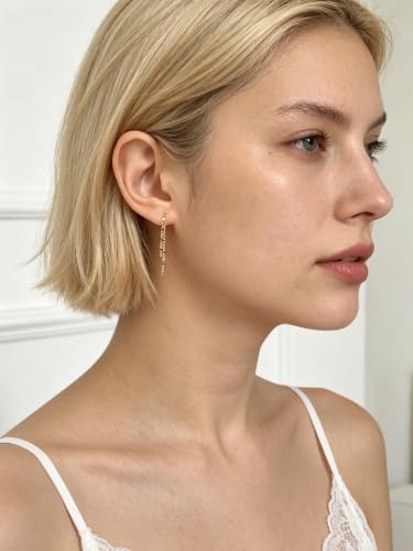 Tassel Earrings for Women Gold Plated Silver Chain Earrings Dainty Minimalist Dangle Drop Studs - color: M-Two Square Chain