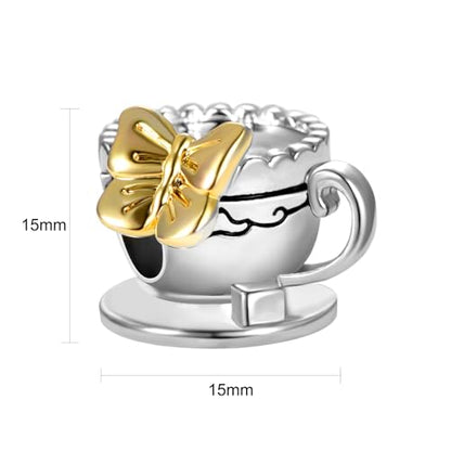Coffee Charm Compatible with Pandora Charms Bracelets for Women Christmas - style: coffe butterfly