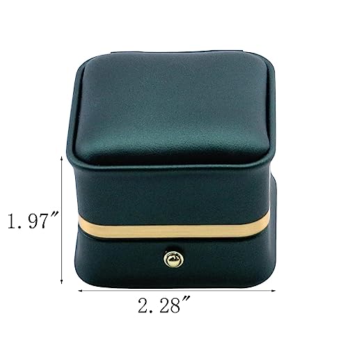 MY MIRONEY PU Leather Ring Box, Blackish Green | Jewelry Gift Case Ring Storage Case for Proposal, Engagement, Wedding (2.28" x 2.28" x 1.97") - style: Ring Box(Type A); Blackish Green