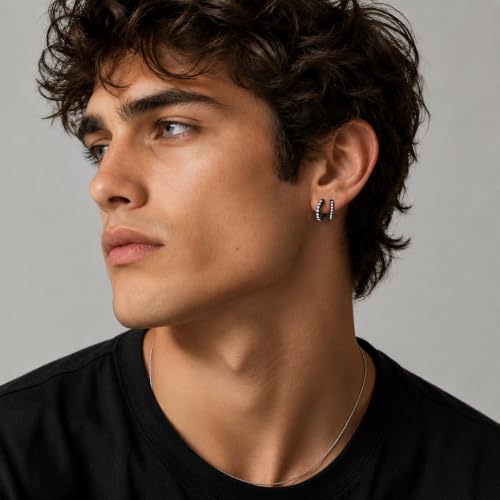 micuco 3 Pairs Small Hoop Earrings Tiny Cartilage Earrings for Women Men | Cubic Zirconia Earrings Huggie Hoop Ear Piercing Earrings for 8mm 10mm 12mm - color: 8# Black 8-10-12mm