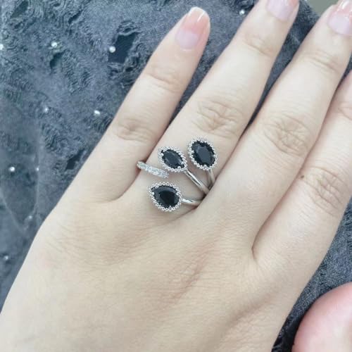 Kokoma Shiny Diamond Teardrop Open Statement Ring for Women Girls Rhinestone CZ Crystal Leaf Climber Wrap Finger Band Engagement Promise Rings Bands Fashion Jewelry Gifts for Mother's Day - color: Black