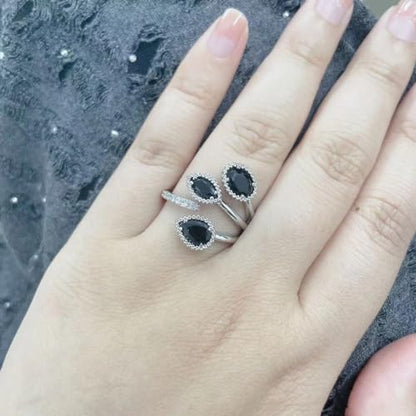 Kokoma Shiny Diamond Teardrop Open Statement Ring for Women Girls Rhinestone CZ Crystal Leaf Climber Wrap Finger Band Engagement Promise Rings Bands Fashion Jewelry Gifts for Mother's Day - color: Black