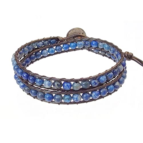 Genuine Stone Wrap Bracelets for Women Natural Crystal Beaded Wrap Bracelet 2/3/5 Adjustable Bohemian Bracelets Jewelry Gifts for Women Mom - color: lapis(2 wraps)