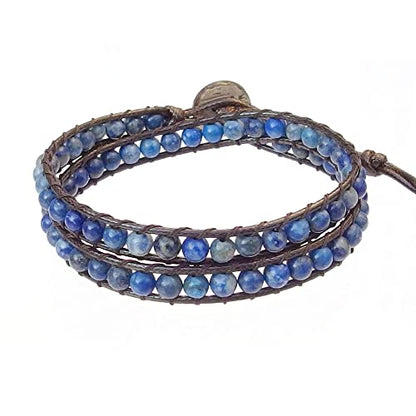 Genuine Stone Wrap Bracelets for Women Natural Crystal Beaded Wrap Bracelet 2/3/5 Adjustable Bohemian Bracelets Jewelry Gifts for Women Mom - color: lapis(2 wraps)