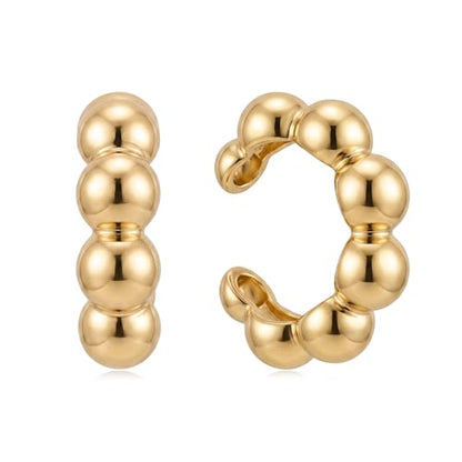 Gold Ear Cuff Earrings for Women Non Piercing Hoop | Clip on,Wrap Cartilage,14K Gold Plated,Dainty Small Simple,Hypoallergenic Everyday,Lightweight,Illusion Jewelry - color: 01. Beaded