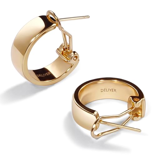Huggie Hoop Earrings Chunky Gold Hoop Earrings for Women Hypoallergenic Small Hoop Earrings Non Tarnish Everyday Wide Hoop Earrings Gifts(Gold/Silver) - color: Gold