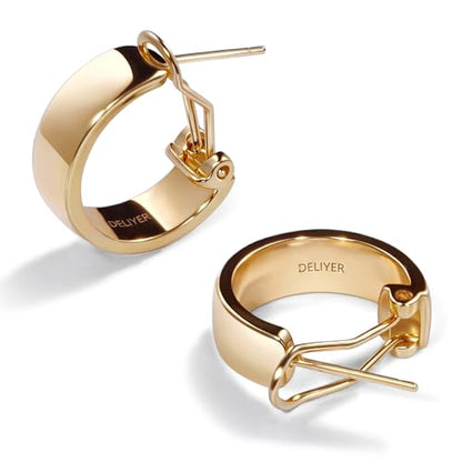 Huggie Hoop Earrings Chunky Gold Hoop Earrings for Women Hypoallergenic Small Hoop Earrings Non Tarnish Everyday Wide Hoop Earrings Gifts(Gold/Silver) - color: Gold