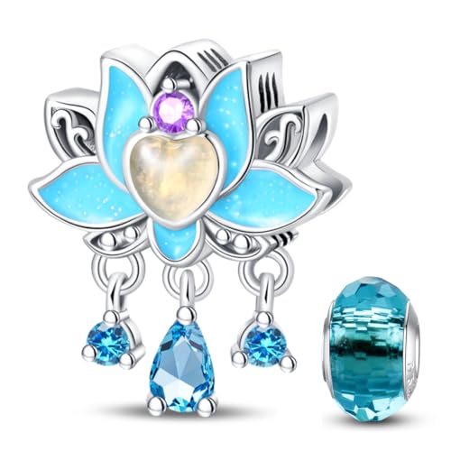 HappyStar 925 Sterling Silver Charms for Bracelets and Necklace Dangle Pendants Beads Charms Fits Charms Bracelets for Woman Jewelry Gifts (with one Spacer Bead Charms) - style: Blue Lotus Beads