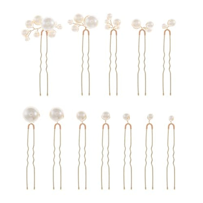 12 Pieces Bridal Wedding Hair Pins Handmade Pearl Bridal Hair Accessories for Brides Women Girls Gold - color: Gold