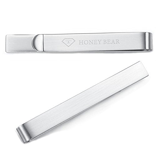 HONEY BEAR 2.12" Standard Tie Clip Bar for Men Steel Business Wedding Gift | Classic Minimalist, Steel-Plated Copper Base, Gift-Boxed, Thickened, Rounded Corners, Easy to Slide On, No Snag or Wrinkle - color: Brushed Silver 5.4cm