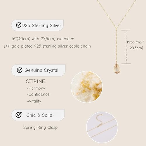 COAI 14K Gold Plated Sterling Silver Lariat Necklace for Women, Drop Dangle Trendy Y Necklace, Amethyst/Cirtine - color: Citrine