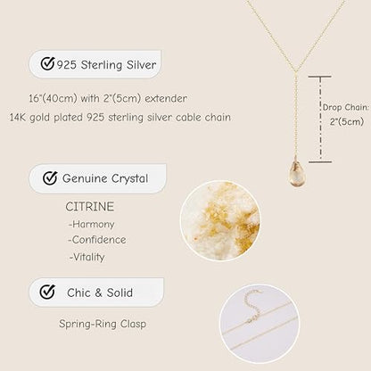 COAI 14K Gold Plated Sterling Silver Lariat Necklace for Women, Drop Dangle Trendy Y Necklace, Amethyst/Cirtine - color: Citrine