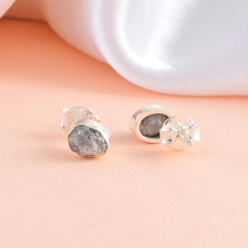 5 MM Natural Gemstone 925 Sterling Silver Hypoallergenic Studs Earrings Jewelry for Women Dainty Trendy Antiqued Silver Birthstone Earrings Jewelry Gifts for Women and Her - color: Gray Diamond