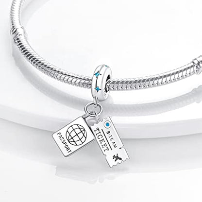 MULA 925 Sterling Silver Charms for Bracelets and Necklace Family Pendants | Airplane Travel Dangle Beads Family Tree Jewelry Charms for Women - color: Passport and Ticket Charm
