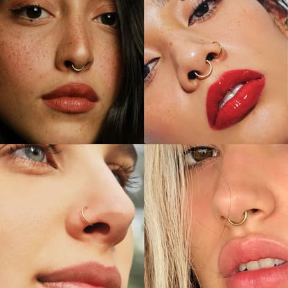 20G 18G 16G Titanium Nose Ring Hoop, Cartilage Hoop Earrings for Women Men Silver Gold Nose Ring Septum Ring Tragus Conch Helix Daith Lip Piercing Jewelry 6mm/7mm/8mm/9mm/10mm - color: Rose Gold-20g, style: 6mm